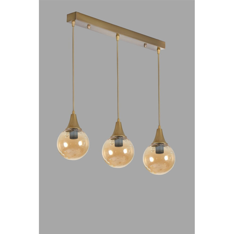 Stunning Amber & Gold Chandelier, Adjustable Height, 21.7 x 8.7 inches | Metal Body with Glass Cap, E27 Socket Max 40W | Elegant Lighting for Dining Room & Living Spaces, IP20 Rated, Modern Design