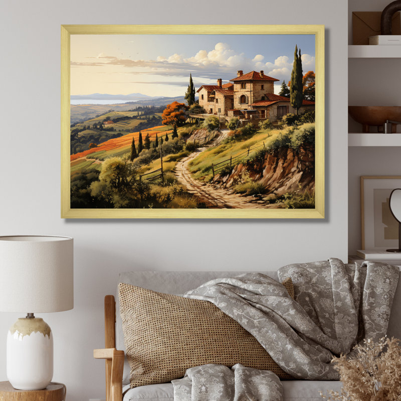 «Country Charm Tuscan Splendor», art mural campagne, H 30 po x l 40 po x P 1,5 po, Cadre doré simple