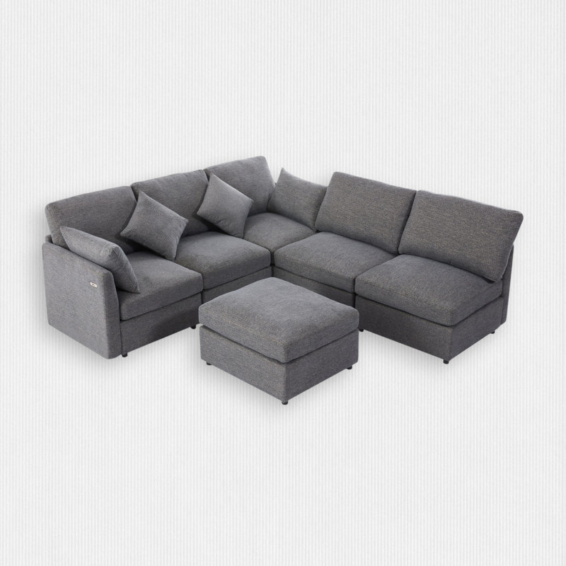 6 - Piece Upholstered Sectional, Dark Gray Chenille