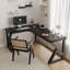 Bureau d'écriture en bois massif noir en forme de L-1767081142-1767081144