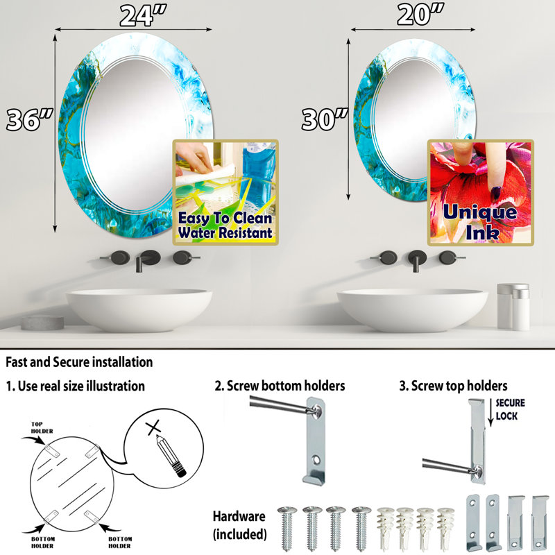 Miroir de salle de bain sans cadre, 36 po x 24 po