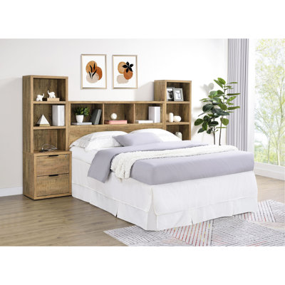 Chambre Queen, tête de lit bibliothèque, tables de chevet ouvertes, placage anti-rayures, style contemporain, tiroirs supérieurs verrouillables et autres caractéristiques stylistiques