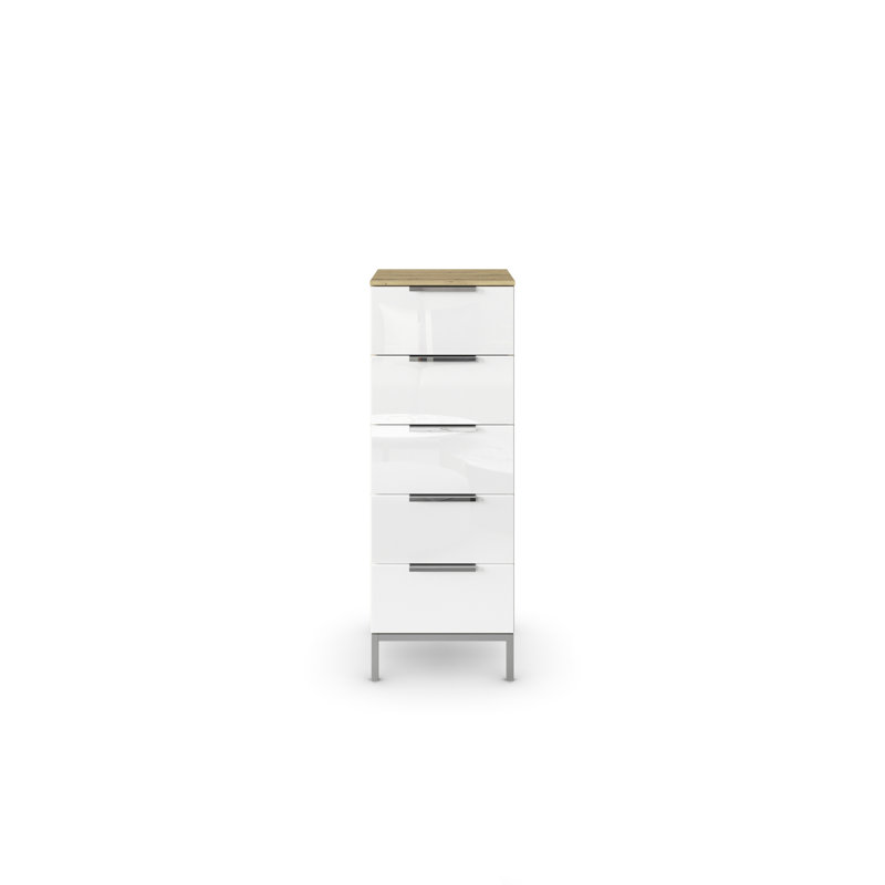 Flipp 5 - Drawer Chest of Drawers, Artisan Oak/White Glass/Chrome