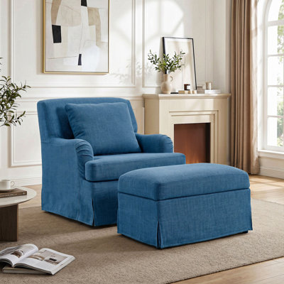 Lounge Sofa Chair with Ottoman – Complete Set with Double-sided Armrest, Lumbar Support, and Footrest for Bedroom, Living Room, Office