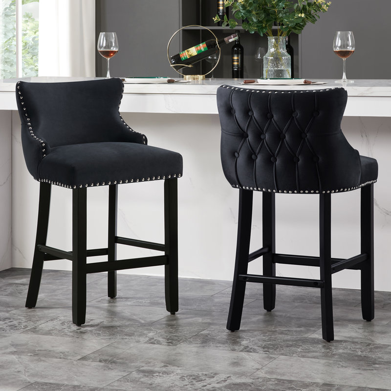 Tabourets de bar rembourrés en velours Lendell, Noir, noir, noir, noir