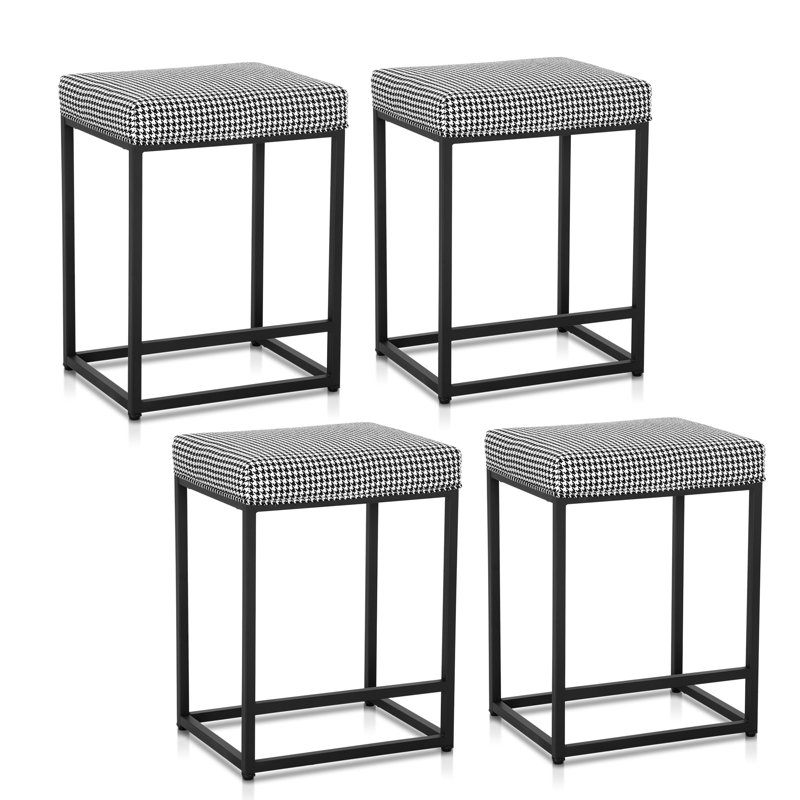 Tabourets de comptoir Branndon, Noir / pied-de-poule blanc