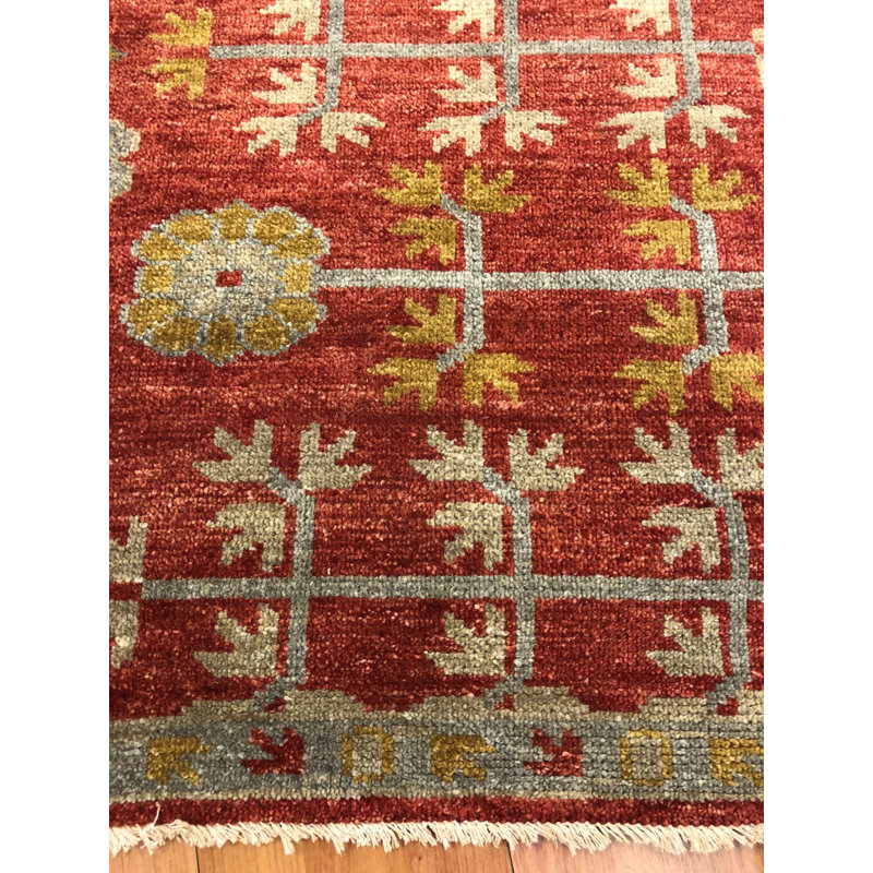 Tapis rouge en laine noué à la main Dontavion, Rectangle 8 pi x 10 pi