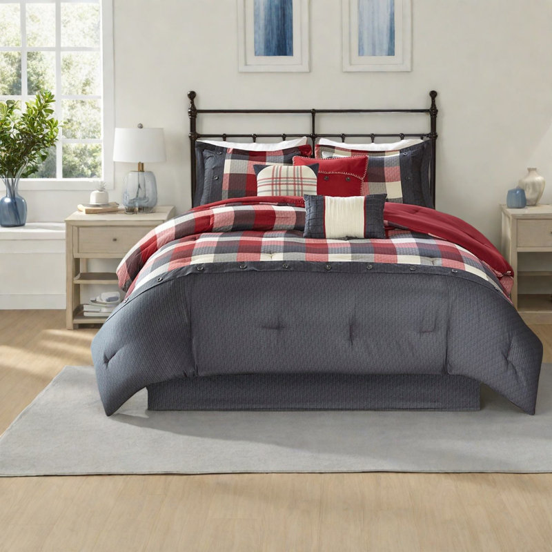 Rustic Farmhouse Bedding Sets, Polyester Herringbone Comforter, Warm Lodge Style For Home