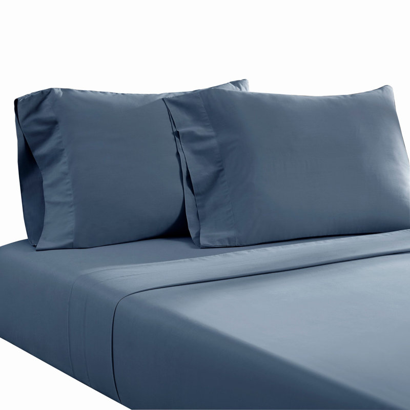 Ensemble de draps en coton Ivy, ultra doux, prélavé, Bleu marine, Ensemble de drap pour lit très grand avec drap-ho