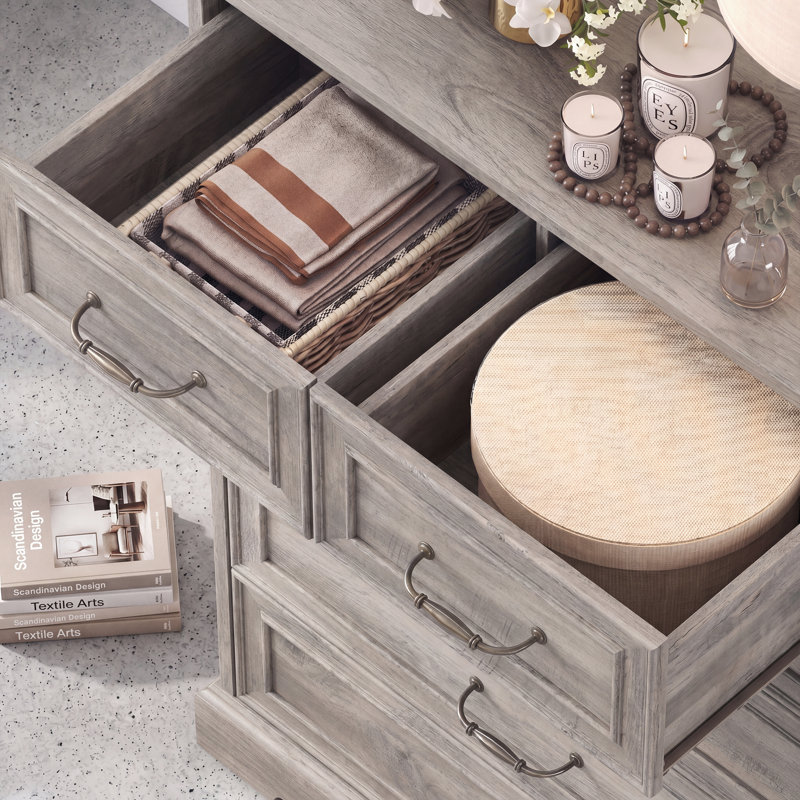 Modern Farmhouse 6-Drawer Tall Dresser, Storage Cabinet with Mixed Size Drawers, Vintage Chest for Bedroom & Entryway