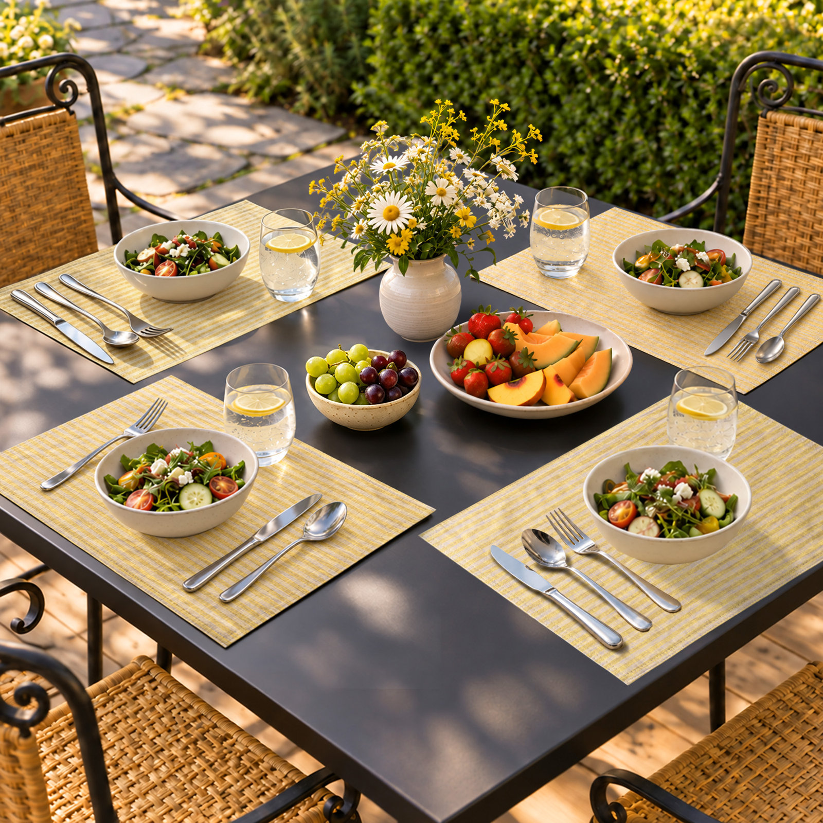 100% Linen Striped Placemat, Yellow