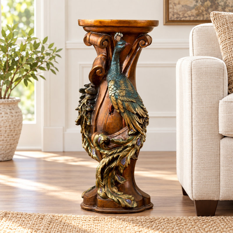 Peacock Carved Display Pedestal