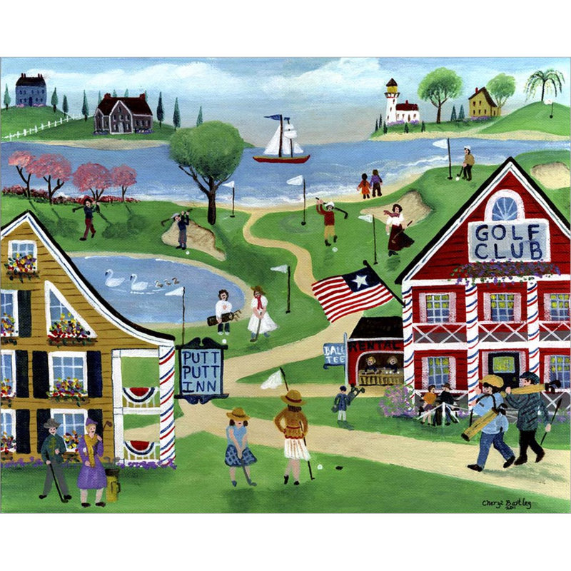 «Folk Art Golf Putt Putt Inn» par Cheryl Bartley, art mural sur toile