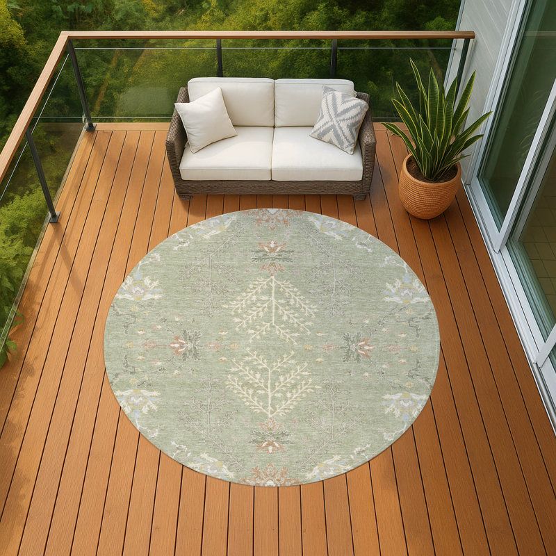 Machine Washable Indoor/Outdoor Chantille ACN2676 Global Rug, Celery, 8' Round