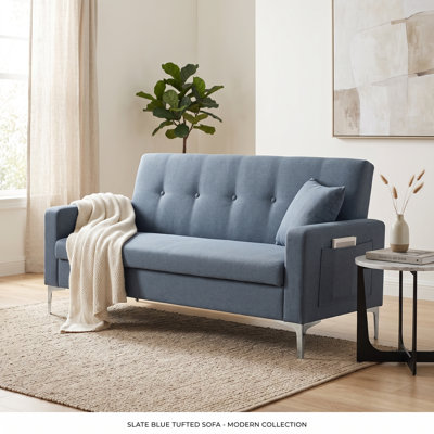 57" Double Sofa with Storage, Compact Upholstered Couch for Living Room, Apartment, Home Office