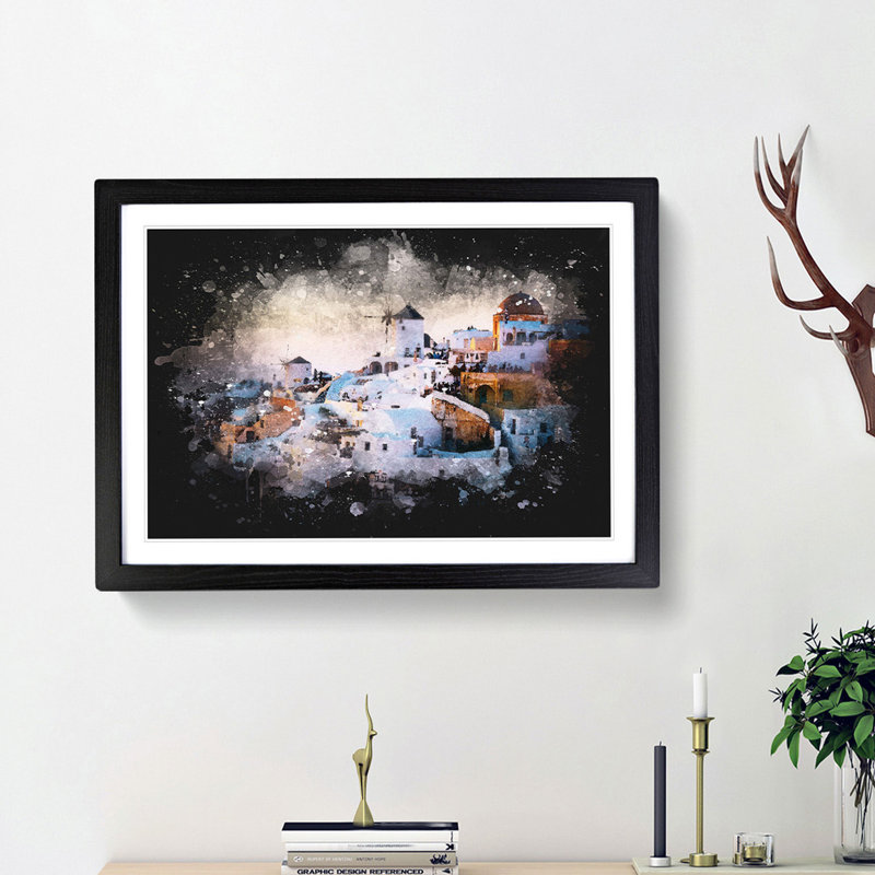 Oia Santorini Skyline in Greece - Picture Frame Graphic Art Print, Black Framed, 62cm H x 87cm W x 2cm D