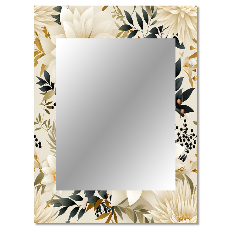 Zayid Carnation Mandalas Flowers Boho Pattern - Floral Decorative Mirror, Cottage Large Wall Mirror, Printed Metal Art