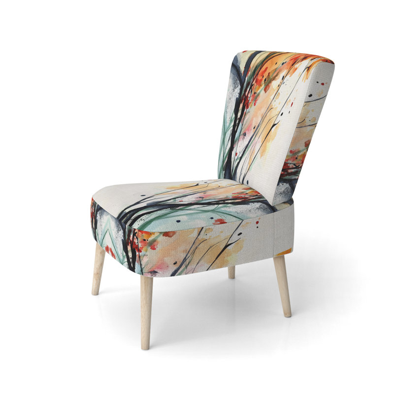 Abstract Orange Flowers - Chaise d'appoint rembourrée traditionnelle, Orange / Noir / Blanc