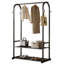 Portant à vêtements noir pour suspendre les vêtements, portemanteau en métal robuste, portemanteaux moderne avec tablettes de rangement inférieures et 6 crochets latéraux, portemanteaux pour garde-robe autoportant pour chambre à coucher ou garde-robe 