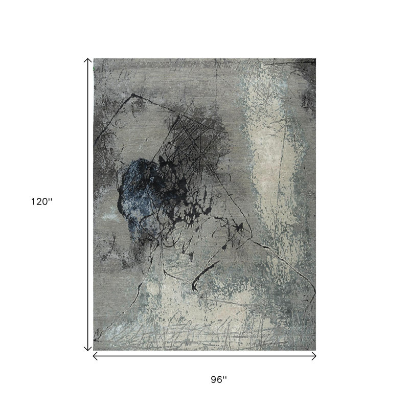 Tapis bleu abstrait noué à la main 8 pi x 10 pi