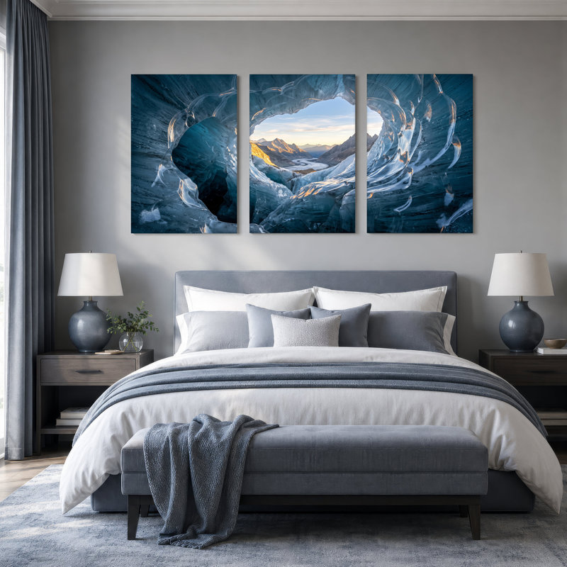 «Blue Ice Cave», ensemble de 3 toiles encadrées, H 24 po x l 16 po x 3 pièces