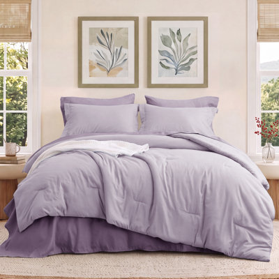 Bedsure Twin Comforter Set - 5 Pieces Lavender Twin Bedding Set for All Seasons, Boho Contrasting Design Bed in a Bag with Comforter, Sheets, Pillowcase & Sham