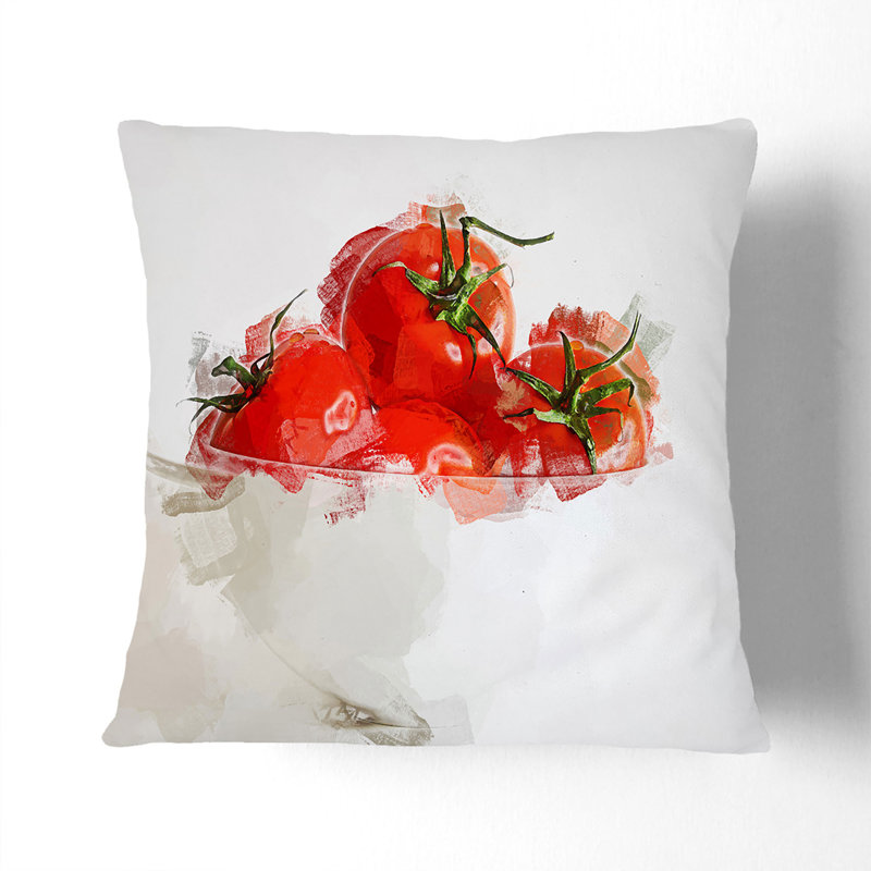 Bowl Of Red Tomatoes In Abstract Square Throw Cushion, 55cm H x 55cm W x 20cm D, Black