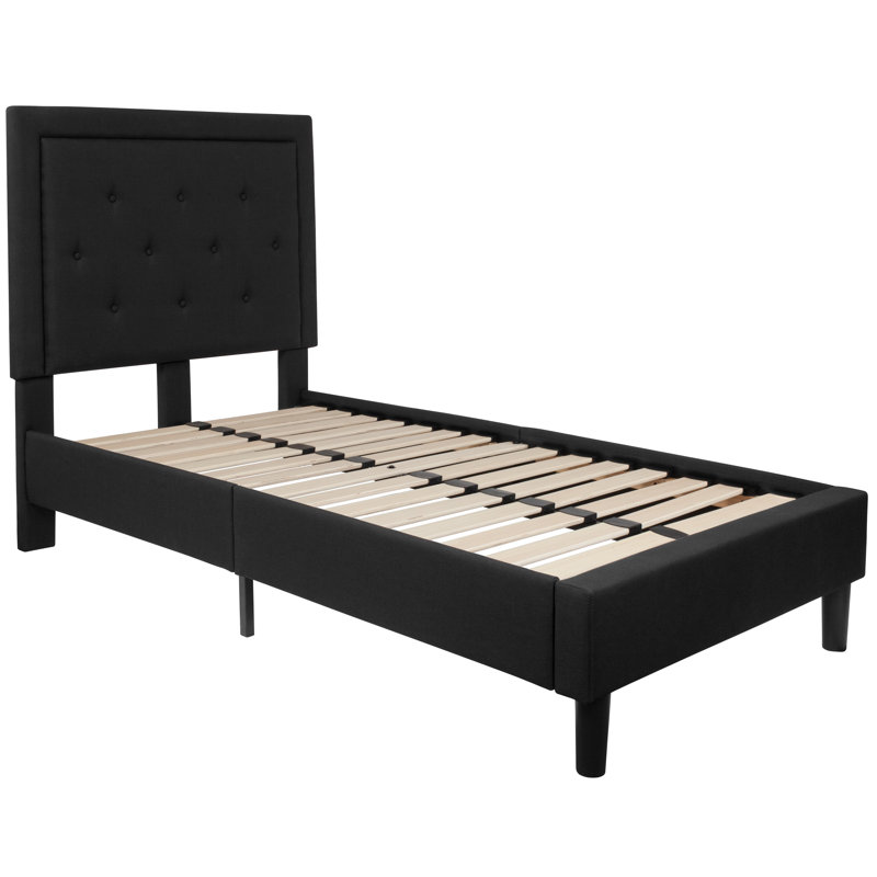 Aluino Panel Button Tufted Upholstered Platform Bed Frame - No Box Spring Required, Black, Twin