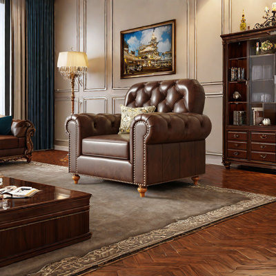 European-style Retro Casual Leather Chair Upholstered Armchair