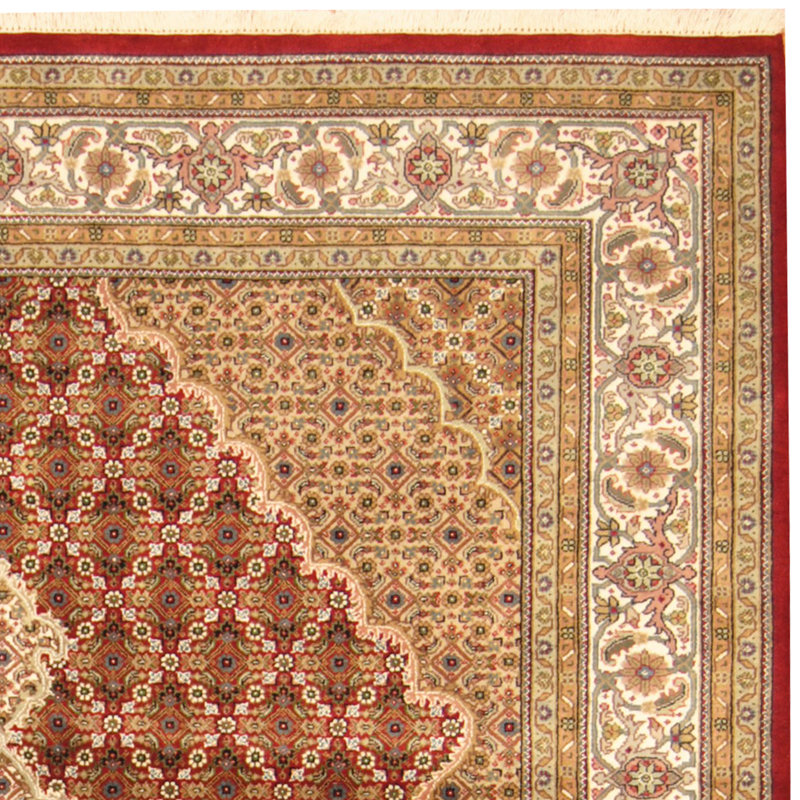 Tapis de zone en laine rouge 7 pi x 10 pi à main one-of-kind noué la tabriz