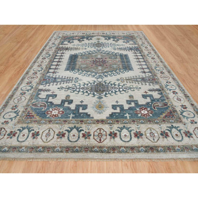 11'10"x15'2" Ivory Wool Hand Knotted Zoroastrian Design Oversized Rug EAB6A68C89AF42B684A2D7A2C67FE9A4