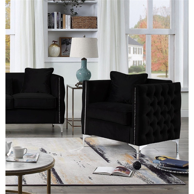 Chaise en velours noir haut de gamme avec 1 coussin Everly Quinn
