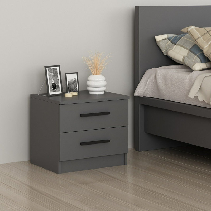 Table de chevet moderne avec de nombreuses tablettes Wesa, couleur anthracite, 19,7 po x 15,7 po x 18,5 po | 100% panneau de particules enduit de mélamine, épaisseur: 0,7 pouce | Solution de rangement élégante et fonctionnelle pour les chambres à coucher
