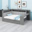 Lit de jour multifonctionnel avec bureau intégré, tablettes de rangement et lit gigogne extensible, avec station de charge intégrée et éclairage DEL-1748045113