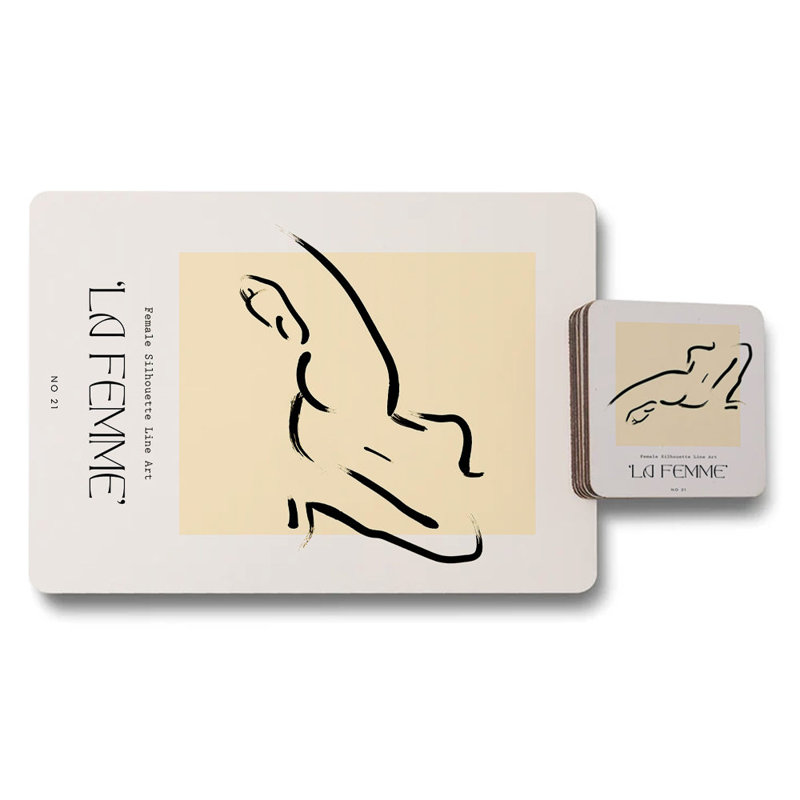 La Femme Placemat Coaster Set Wooden Silhouette Limited