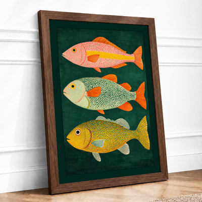 Three Fish in Profile Botanical 1 Piece Single Picture Frame Wall Art