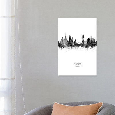 Chicago Illinois Skyline Portrait Black and White by Michael Tompsett - 1 Piece Wrapped Canvas Wall Art