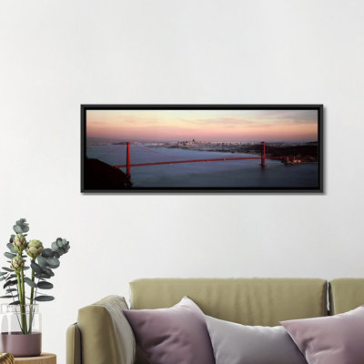 Panoramic Suspension Bridge Across a Bay, Golden Gate Bridge, San Francisco Bay, San Francisco, California Photographic Print on Wrapped Canvas