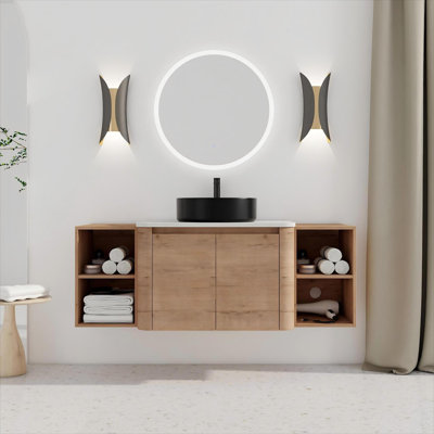 Meuble-lavabo mural simple 30 po avec lavabo et 2 armoires latérales
