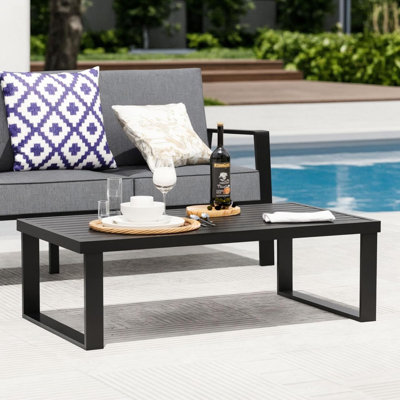 Table basse d'extérieur en aluminium - Tables de patio rectangulaires pour terrasse et bord de piscine