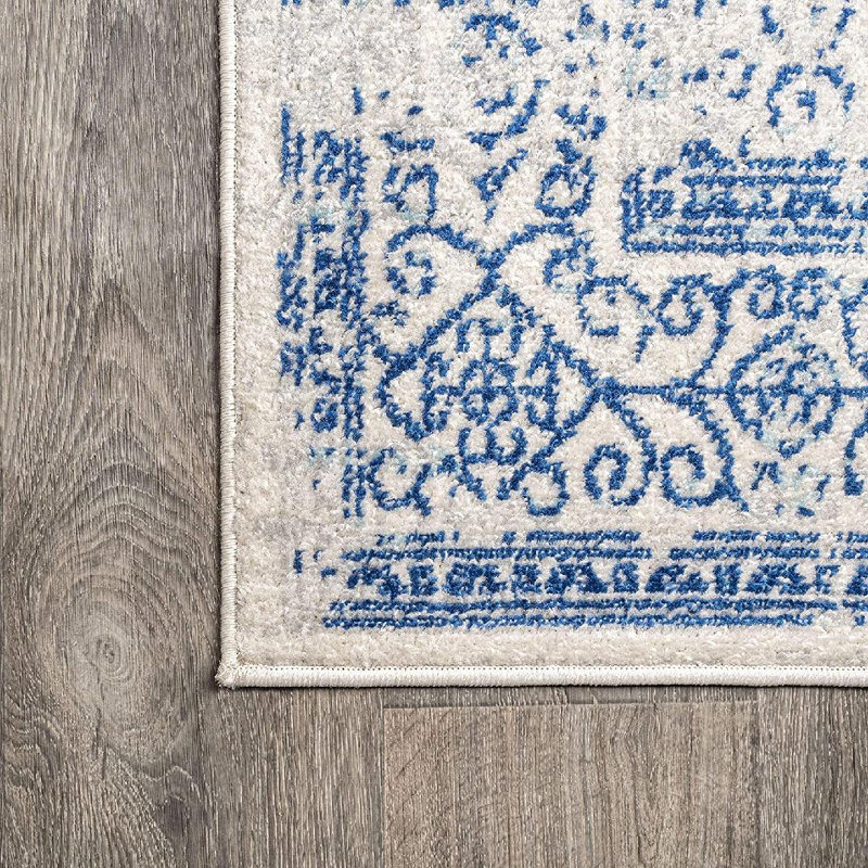 Tapis crème / bleu Misha Filigree, Rectangulaire 3 pi x 5 pi