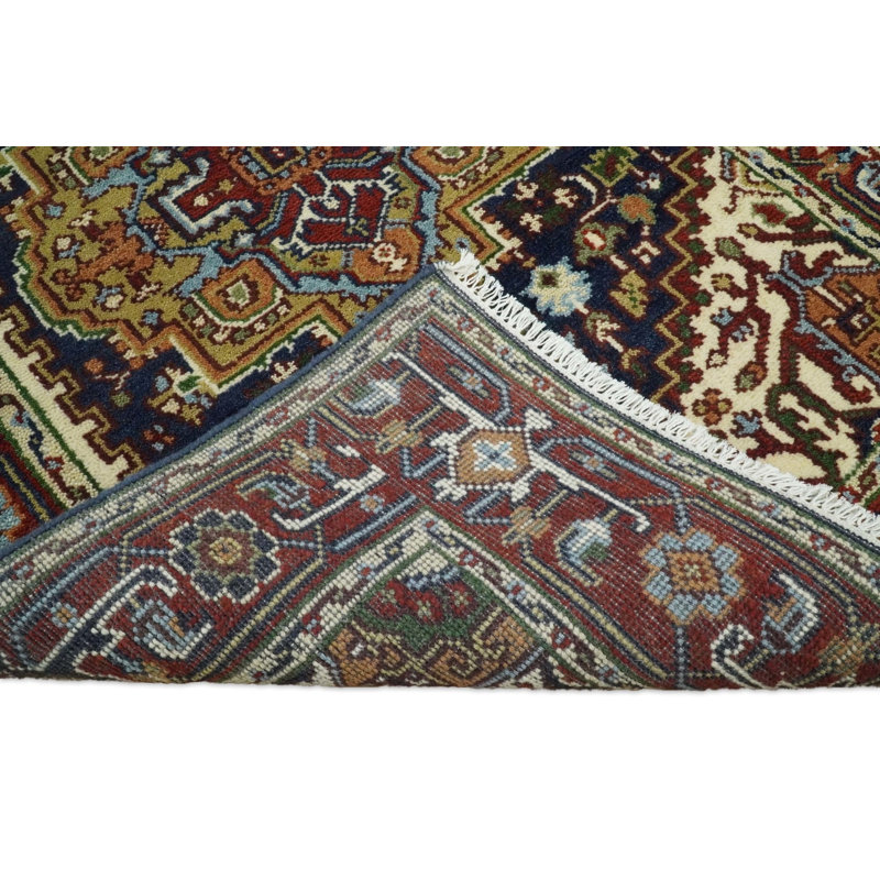 Tapis oriental en laine rouge / bleu foncé / beige / vert Heriz