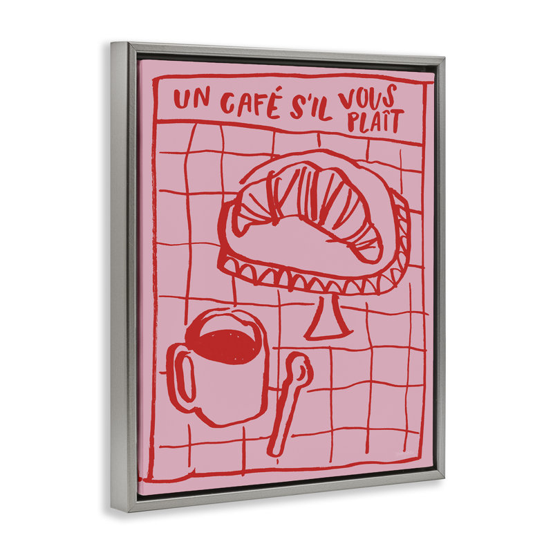 Cadre flottant Cafe Brunch Doodles, design par Jenaya Jackson, H 31 po x l 25 po, Cadre flottant gris lustré