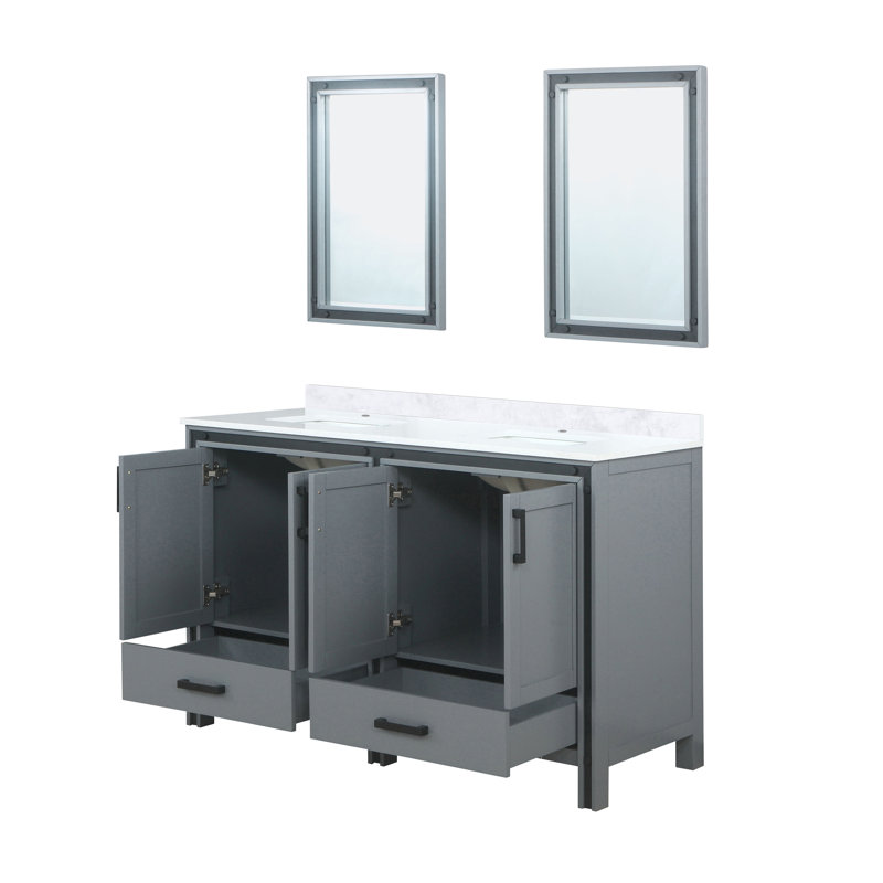 Ziva 60 in W x 22 in D Double Bath Vanity, White Top and 22 in Mirrors, White, White Quartz