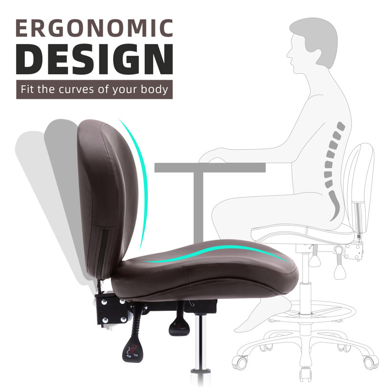 Jorinda Backed Adjustable Height Ergonomic Lab Stool with Footring Wheels, Brown