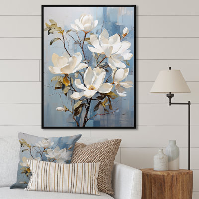 «Magnolias III» bleu et doré sur toile