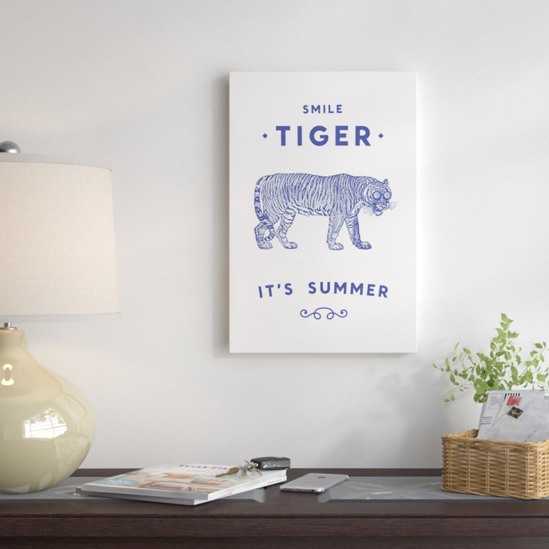 « sourire tiger summer is here », impression sur toile tendue, H 12 po x l 8 po x P 0,75 po
