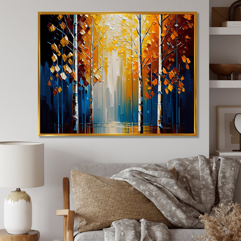 «Path Into the Yellow Forest VII», reproduction sur toile, L 40 po x H 30 po, Cadre flottant doré