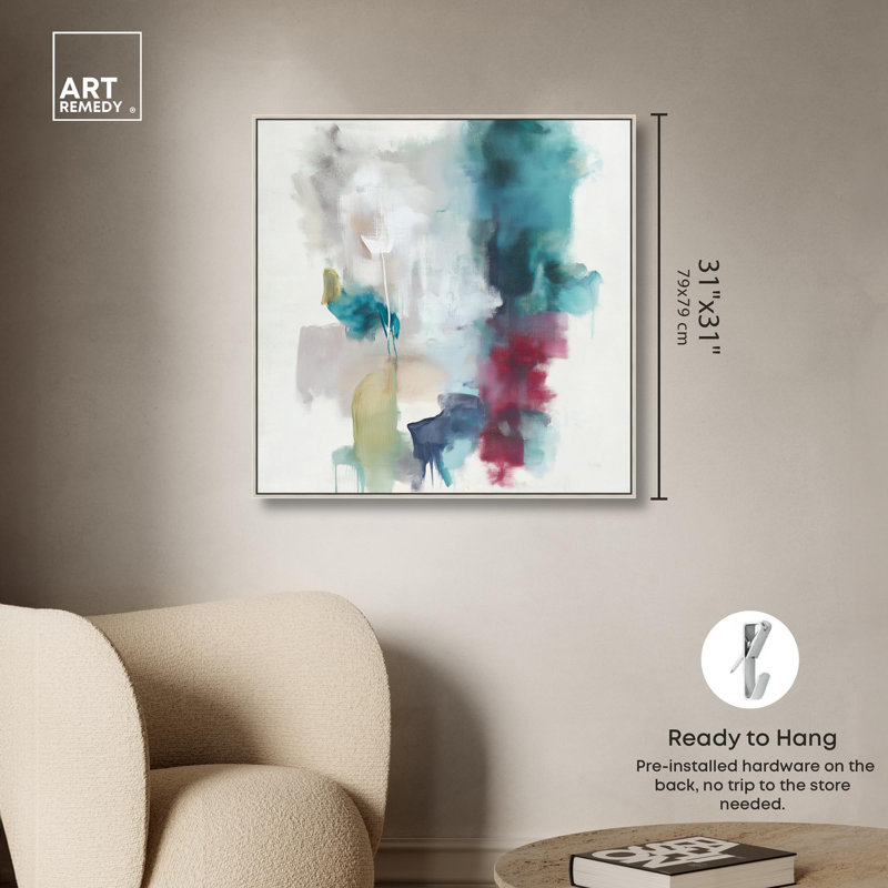 Art Remedy, toile abstraite, île émeraude IV, H 31 po x l 31 po, Encadrement argenté