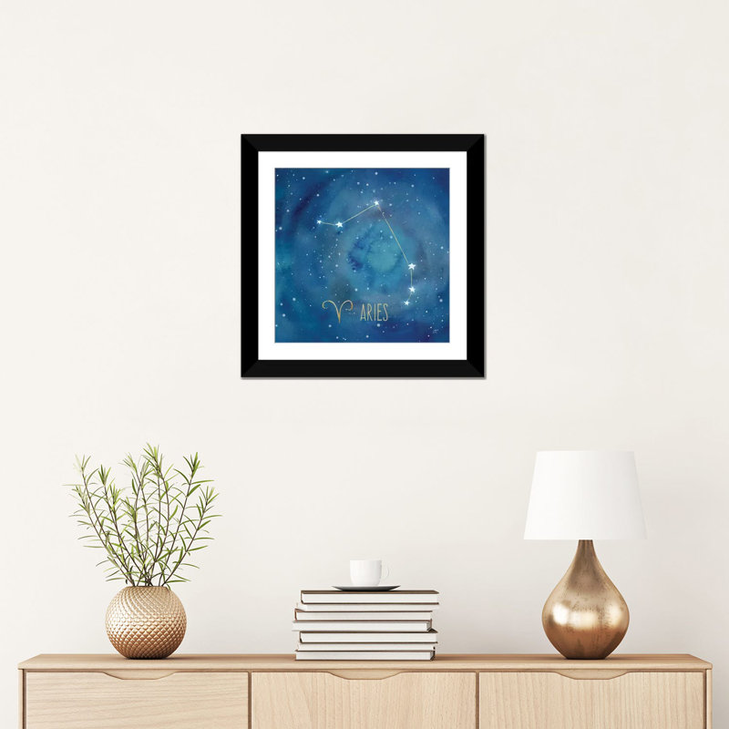 «Star Sign Aries», impression sur toile tendue, H 16 po x l 16 po x P 1 po, Papier d'art encadré noir, Blanc
